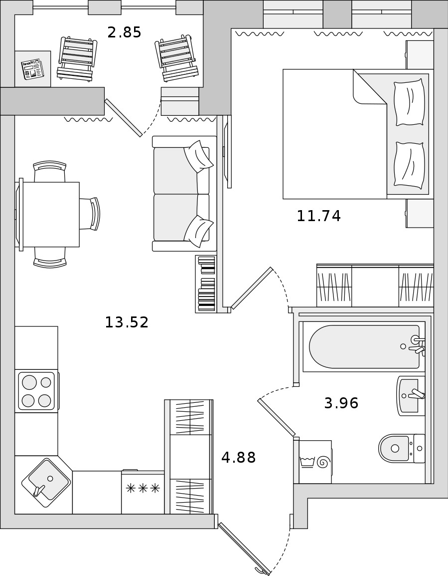 1-комнатная квартира 34.1 м², 13/15 эт., ЖК «Мурино Space»